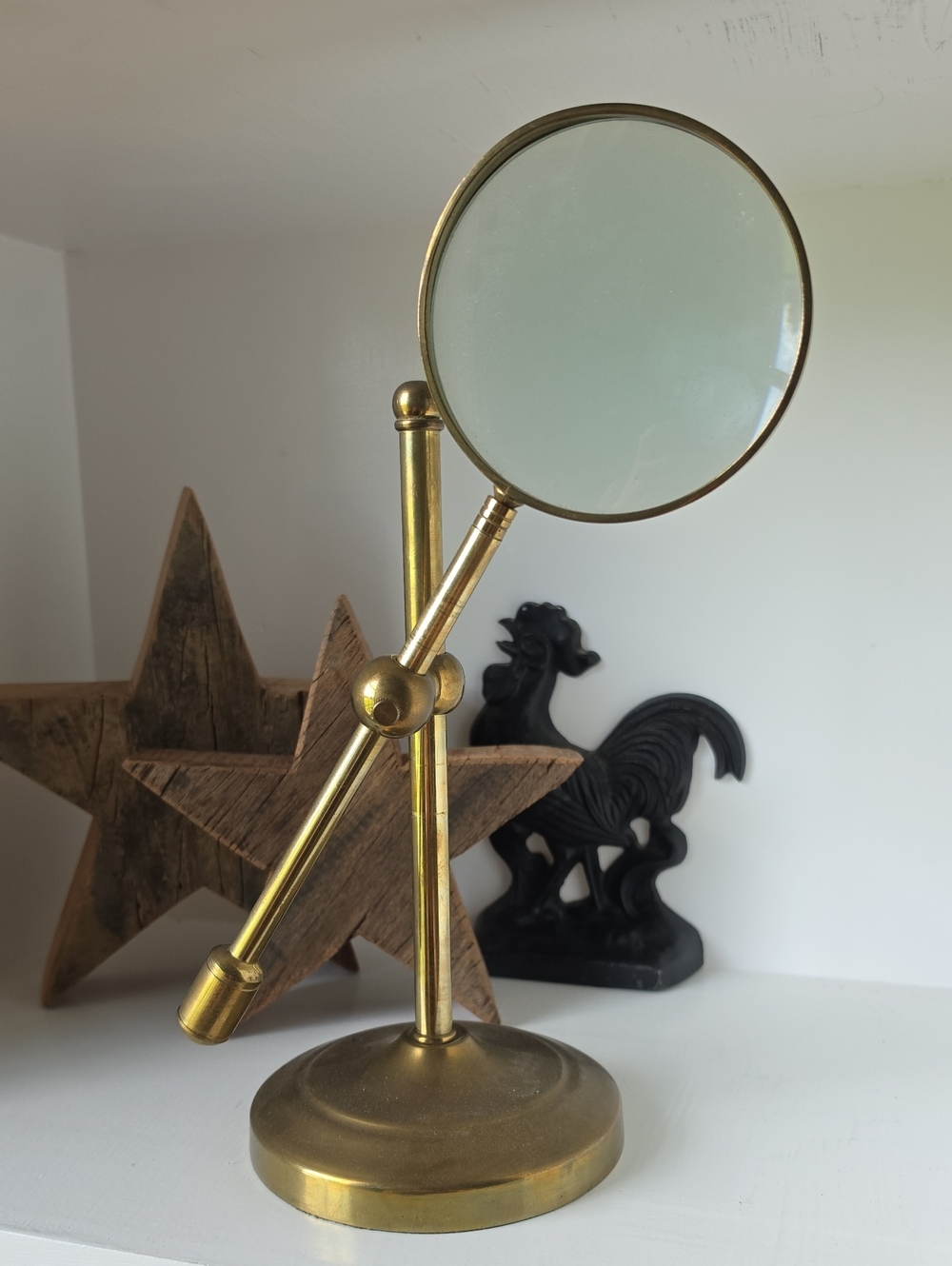 Brass Adjustable Magnifying Glass Desk Stand - Gold Tone